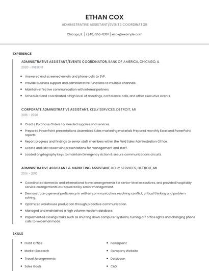 Administrative Assistant/Events Coordinator Resume