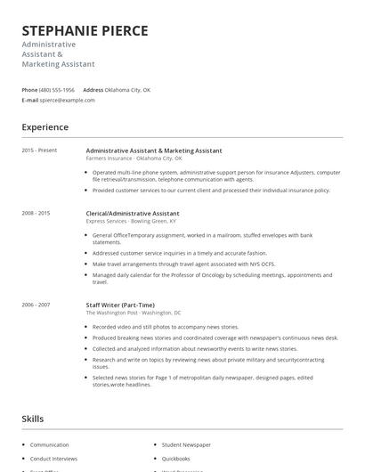 Administrative Assistant & Marketing Assistant Resume