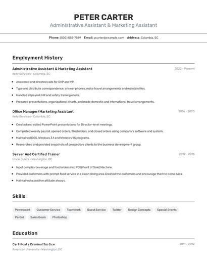 Administrative Assistant & Marketing Assistant Resume
