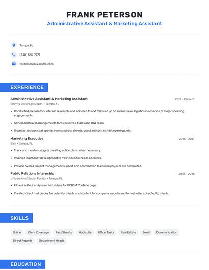 Administrative Assistant & Marketing Assistant Resume