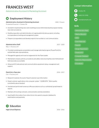 Administrative Assistant & Marketing Assistant Resume