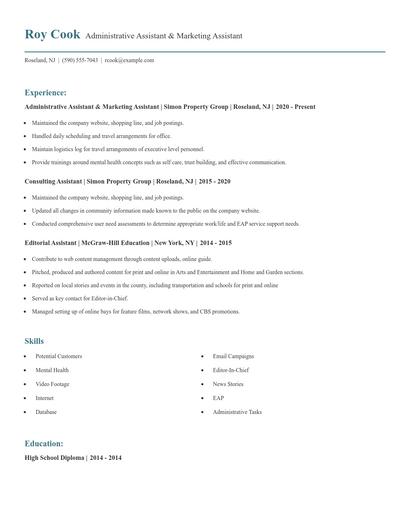 Administrative Assistant & Marketing Assistant Resume