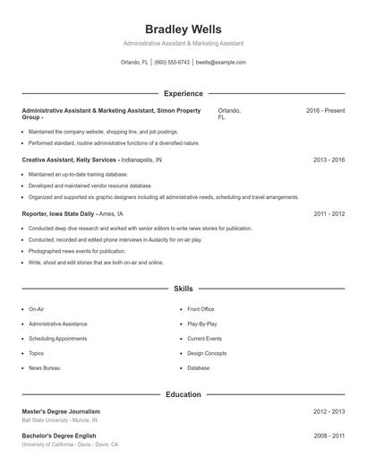Administrative Assistant & Marketing Assistant Resume