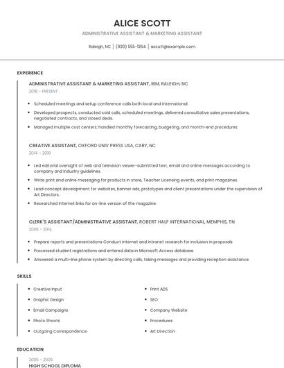 Administrative Assistant & Marketing Assistant Resume