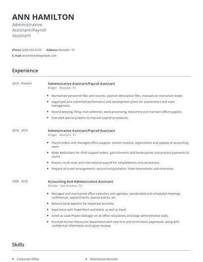 Administrative Assistant/Payroll Assistant Resume