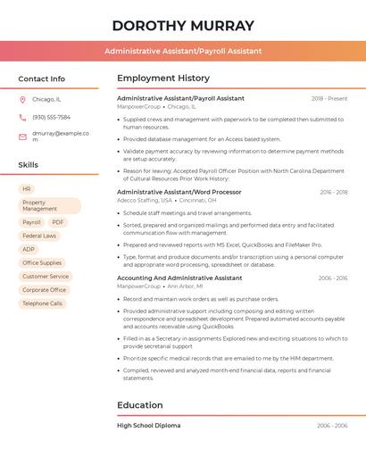 Administrative Assistant/Payroll Assistant Resume