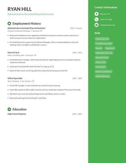Administrative Assistant/Payroll Assistant Resume