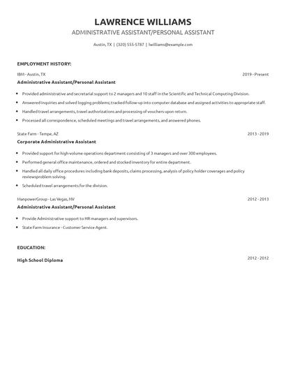 Administrative Assistant/Personal Assistant Resume