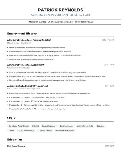 Administrative Assistant/Personal Assistant Resume