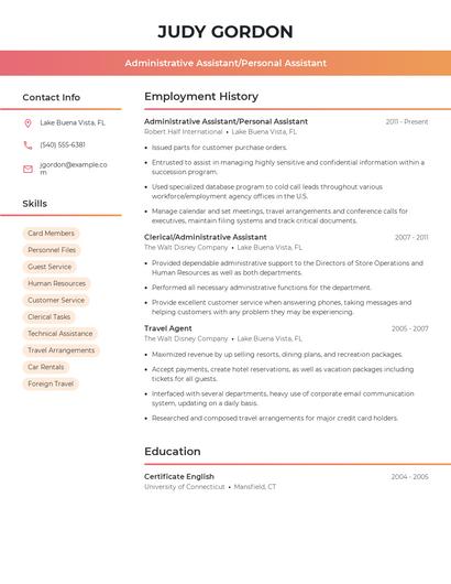 Administrative Assistant/Personal Assistant Resume