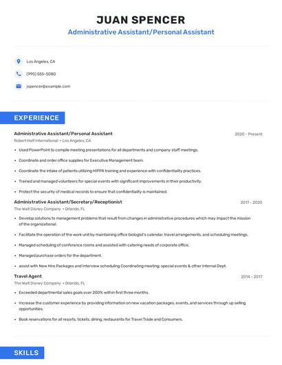 Administrative Assistant/Personal Assistant Resume