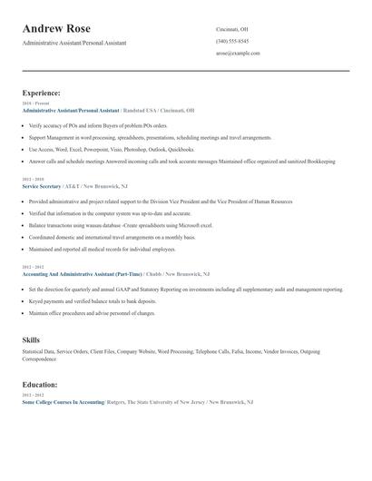 Administrative Assistant/Personal Assistant Resume