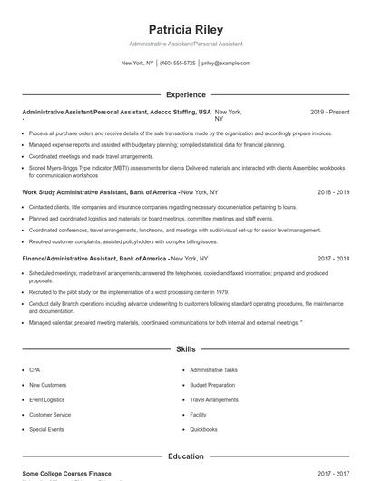 Administrative Assistant/Personal Assistant Resume