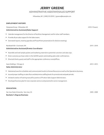 Administrative Assistant/Sales Support Resume