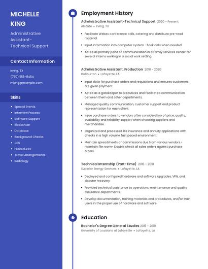 Administrative Assistant-Technical Support Resume