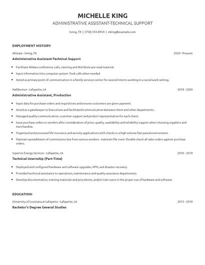 Administrative Assistant-Technical Support Resume