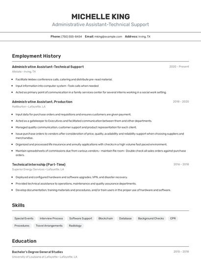 Administrative Assistant-Technical Support Resume