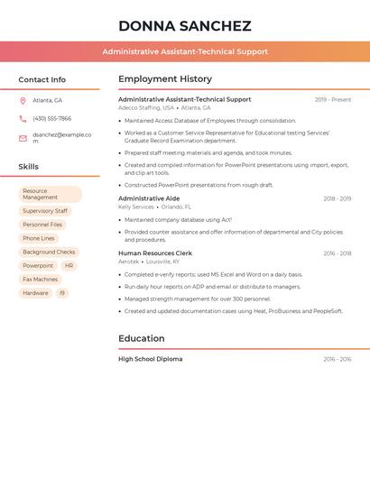 Administrative Assistant-Technical Support Resume