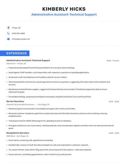 Administrative Assistant-Technical Support Resume