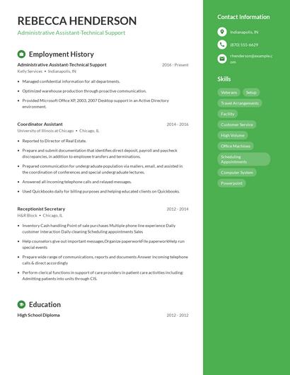 Administrative Assistant-Technical Support Resume