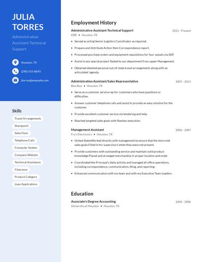 Administrative Assistant-Technical Support Resume