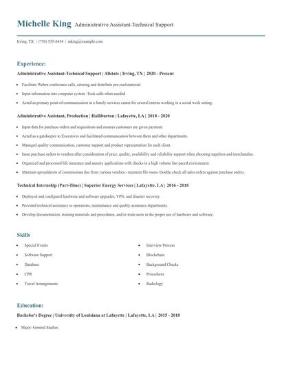 Administrative Assistant-Technical Support Resume