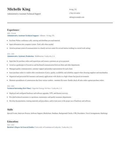 Administrative Assistant-Technical Support Resume