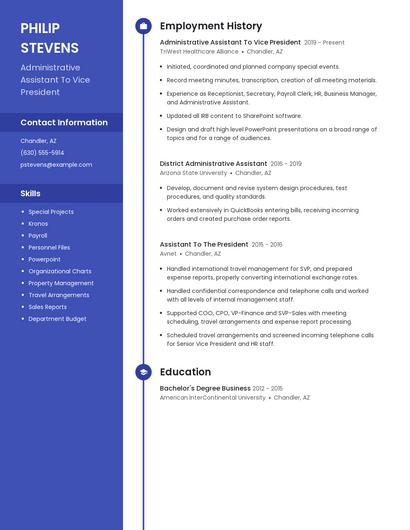 Administrative Assistant To Vice President Resume