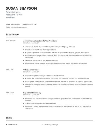 Administrative Assistant To Vice President Resume
