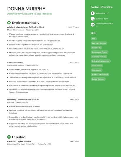 Administrative Assistant To Vice President Resume