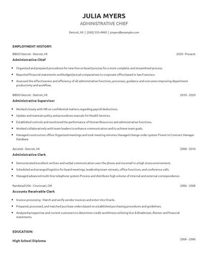 Administrative Chief Resume