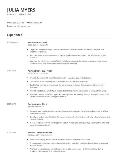 Administrative Chief Resume