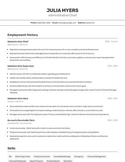 Administrative Chief Resume