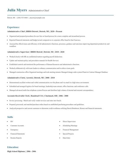 Administrative Chief Resume