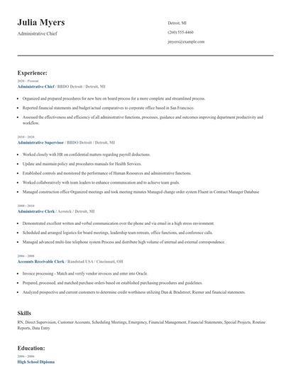 Administrative Chief Resume