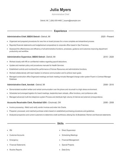Administrative Chief Resume