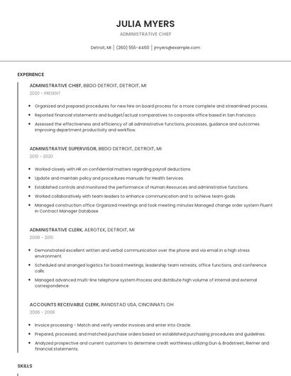Administrative Chief Resume