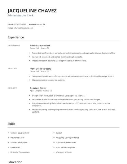 Administrative Clerk Resume