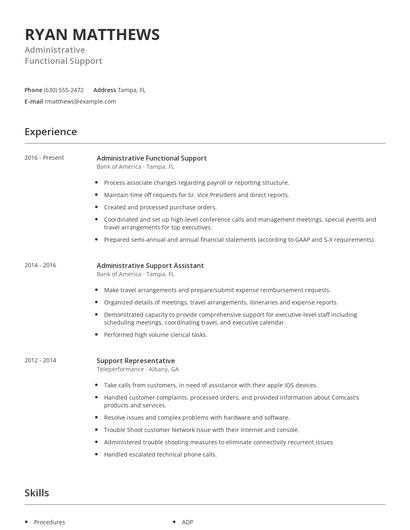 Administrative Functional Support Resume