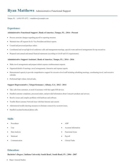 Administrative Functional Support Resume