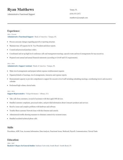 Administrative Functional Support Resume