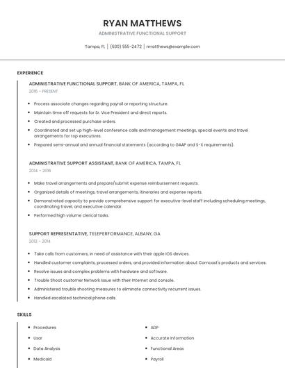 Administrative Functional Support Resume