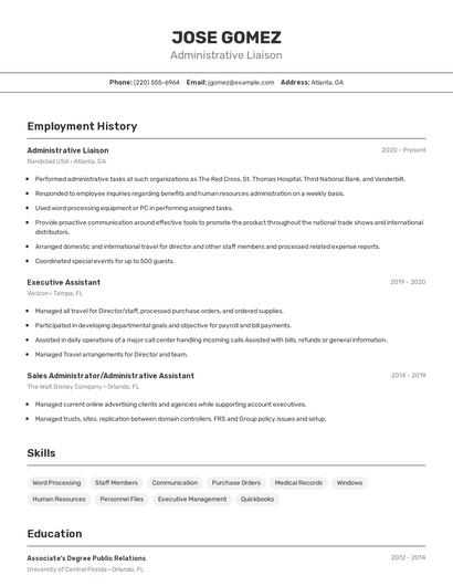 Administrative Liaison Resume