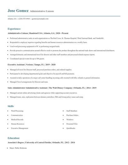 Administrative Liaison Resume
