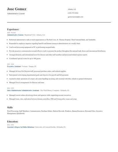 Administrative Liaison Resume