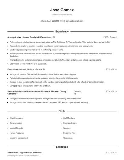 Administrative Liaison Resume