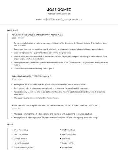Administrative Liaison Resume