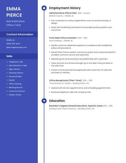 Administrative Office Clerk Resume