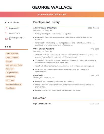 Administrative Office Clerk Resume