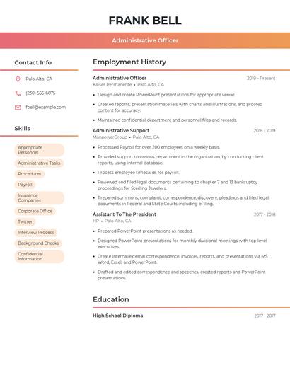 Administrative Officer Resume
